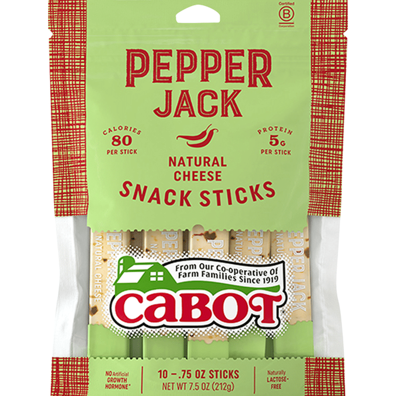 Cabot Natural Cheese, Snack Sticks, Pepper Jack (10 each) - Instacart