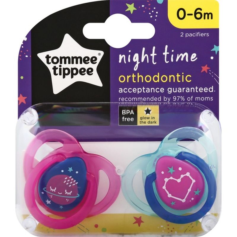 Tommee Tippee Pacifier, Orthodontic, Night Time, 06 Months (2 each) Instacart