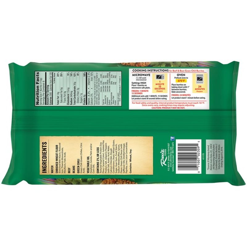 El Monterey Beef & Bean Green Chili Burritos 8 ct Pack (32 oz) from