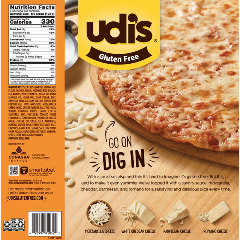 Udi's Pizza, Four Cheese, Crispy Thin Crust (17.53 oz) Instacart