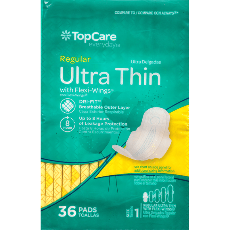 TopCare Pads with FlexiWings, Ultra Thin, Regular, Size 1 (36 ct