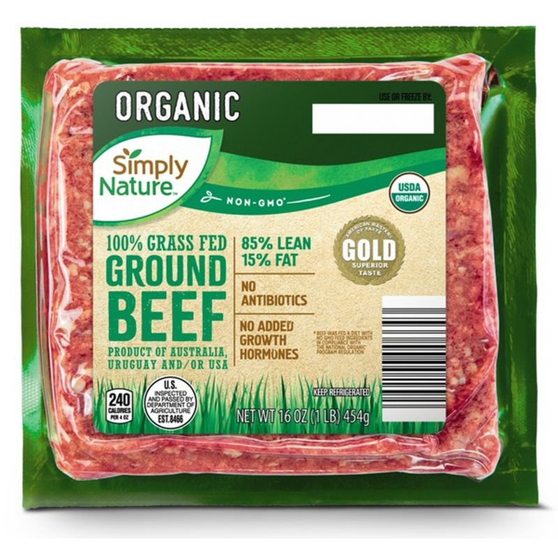 Simply Nature 100% Organic Grass Fed 85% Fat 15% Lean Ground Beef
