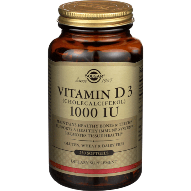 Solgar Vitamin D3, 25 mcg, Softgels (250 each) Instacart