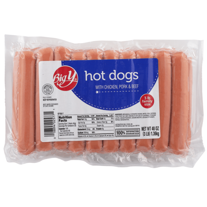 Big Y Hot Dogs With Chicken, Pork & Beef (48 oz) Instacart