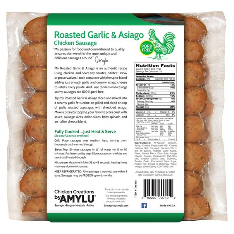 Amylu Garlic & Asiago Chicken Pork Free Sausage (2.5 lb) Instacart