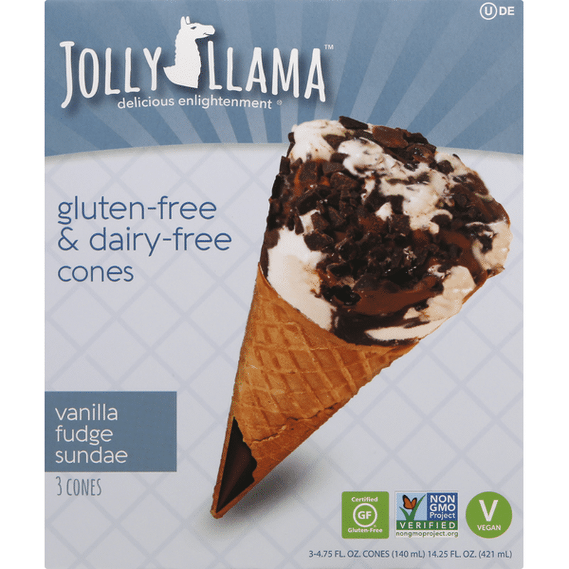Jolly Llama Cones, Gluten Free & DairyFree, Vanilla Fudge Sundae (3