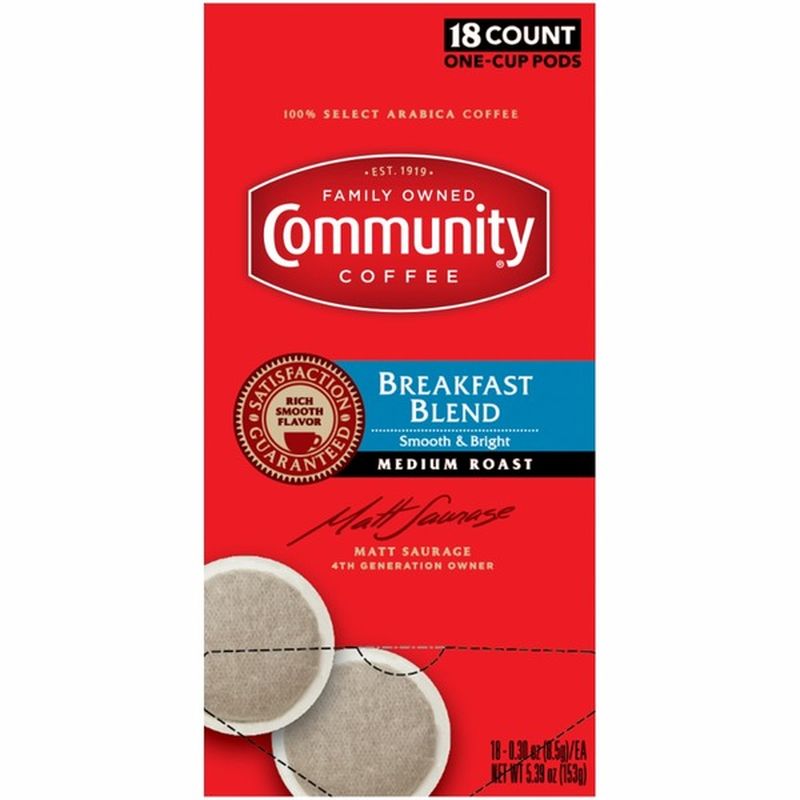 Community Coffee Breakfast Blend Medium Roast One Cup Pods Coffee (18