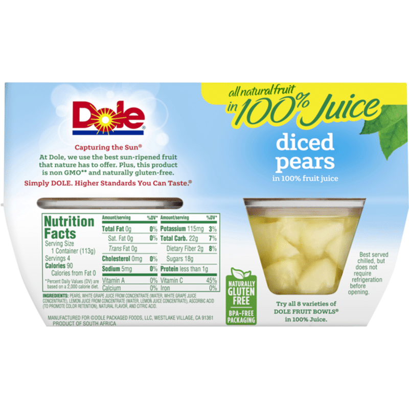 Dole Fruit Bowls, Diced Pears in 100 Fruit Juice (4 oz) from The Fresh