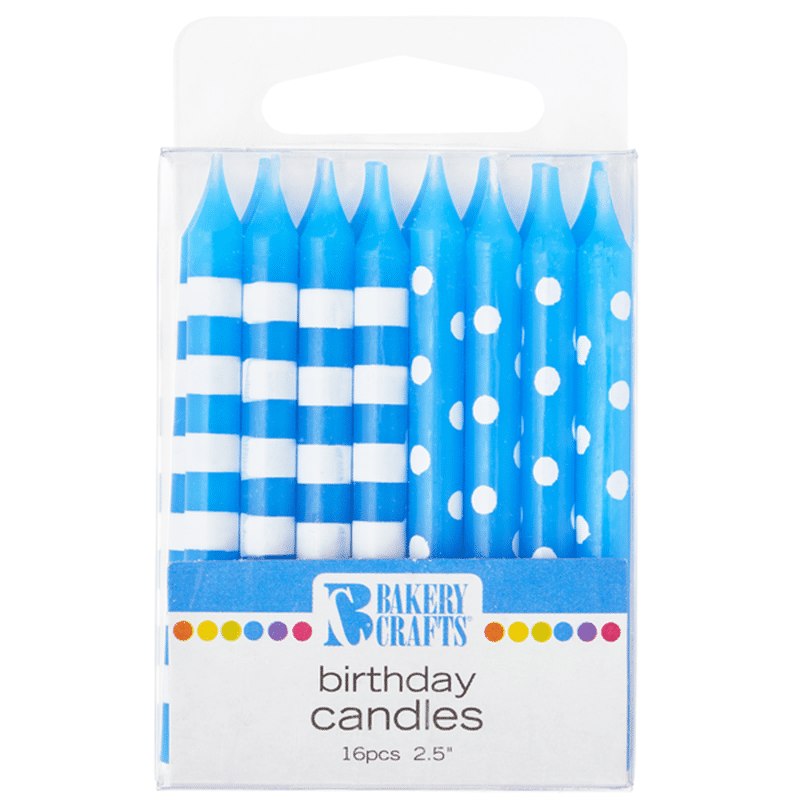 Bakery Crafts Blue With Stripes & Polka Dots Birthday Candles