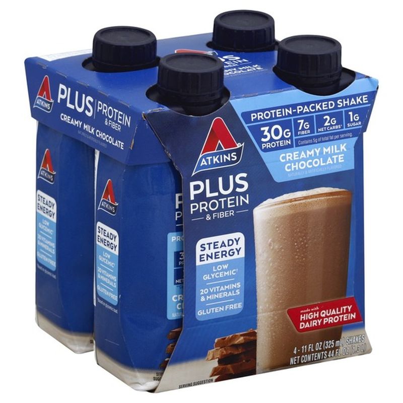 Atkins Plus Protein & Fiber Creamy Milk Chocolate Protein-Packed Shakes ...