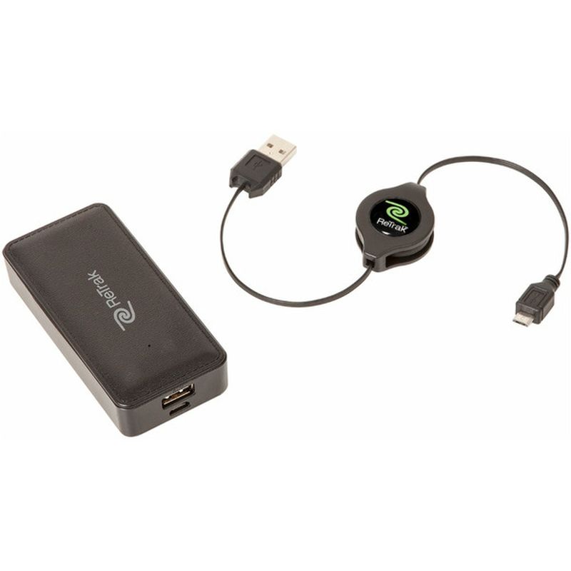 Re Trak Gray 4000 Milliampere USB to Micro USB & Retractable Cable Power Bank