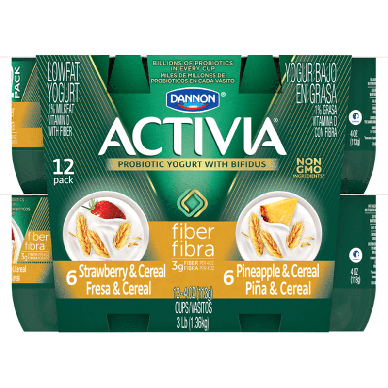 Activia Lowfat Fiber Probiotic Strawberry & Pineapple Variety Pack