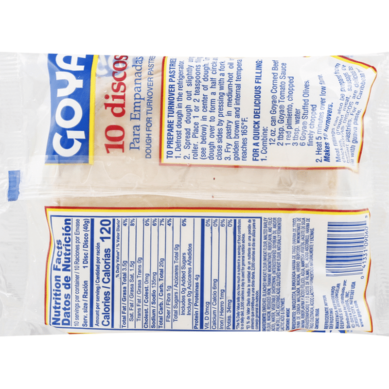 Goya Empanada Discos Dough for Turnover Pastries 10 Count