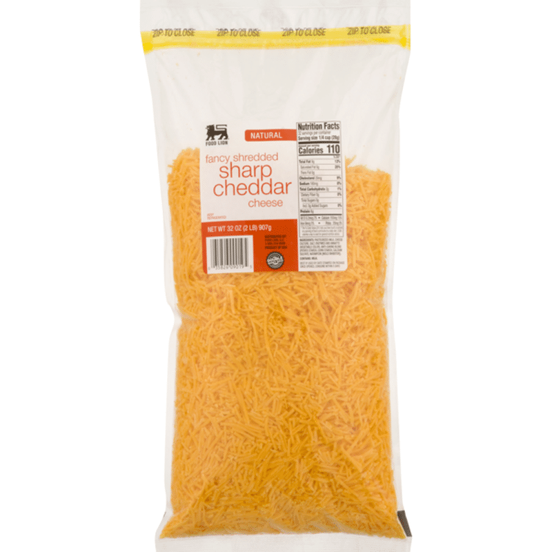 Food Lion Cheese, Natural, Sharp Cheddar, Fancy Shredded, Bag (32 oz