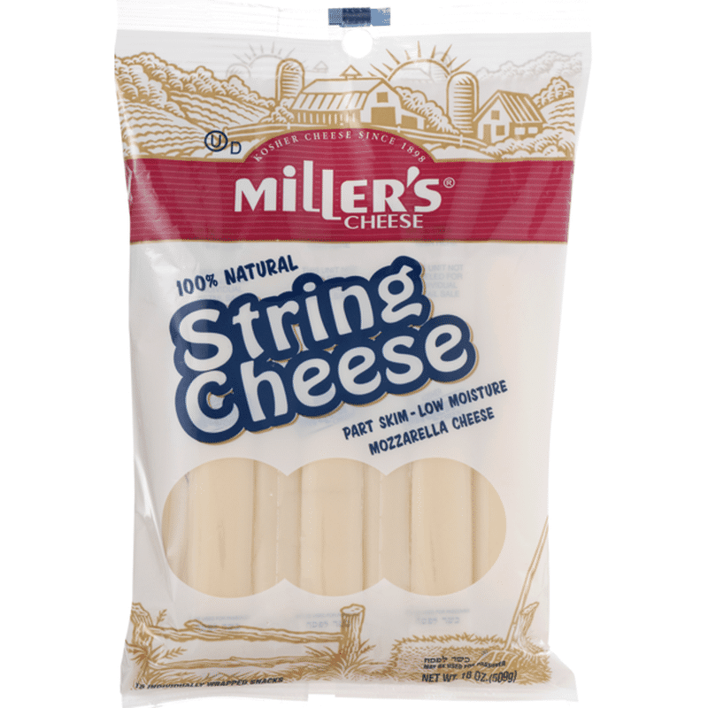 Miller's Cheese Cheese 100% Natural String Cheese Mozzarella Cheese ...