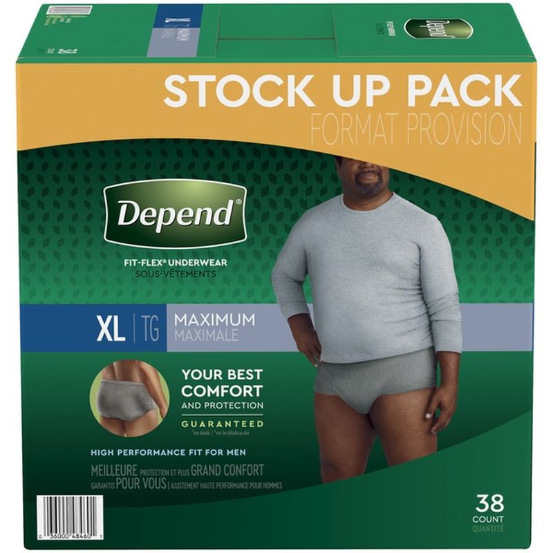 Depend FITFLEX Incontinence Underwear for Men, Maximum Absorbency, XL, Grey (38 ct) Delivery or