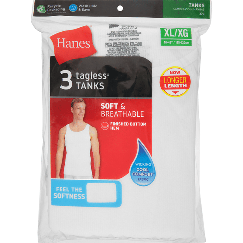 Hanes Tanks, Tagless, White, XL (3 each) - Instacart