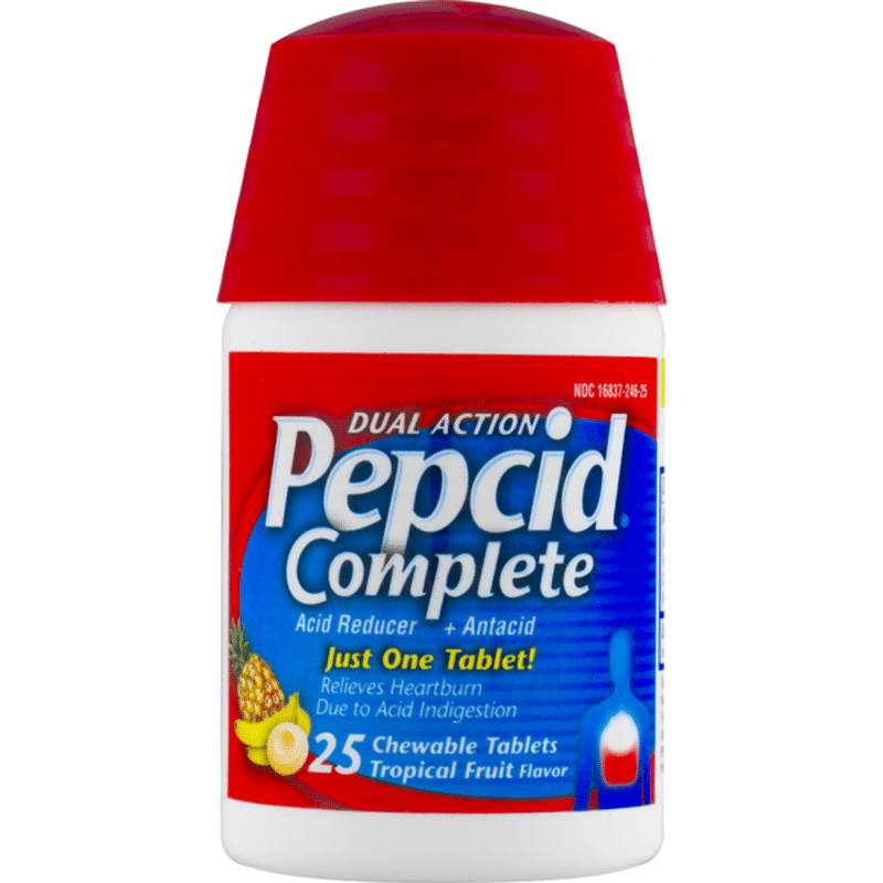 Pepcid Complete Acid Reducer + Antacid Chewable Tablets, Tropical Fruit