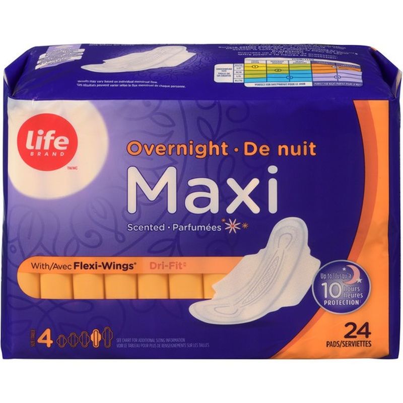 Life Brand Scented Overnight Maxi Pads With Wings (24 ct) Instacart