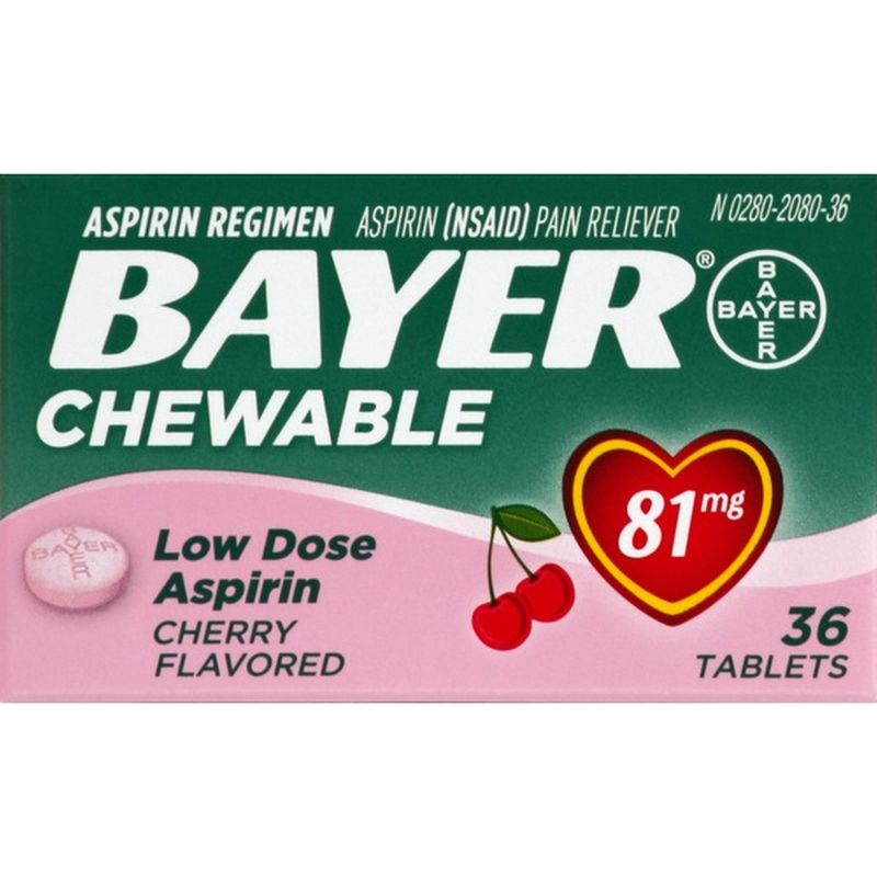 Bayer Aspirin, Low Dose, 81 mg, Chewable Tablets, Cherry Flavored (36