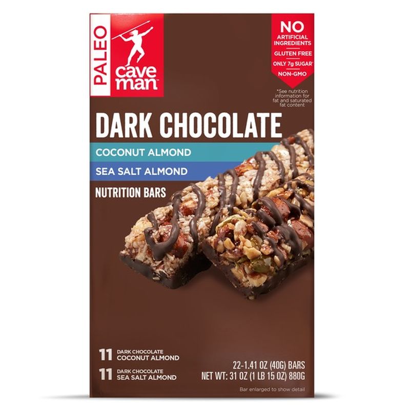 Caveman Variety Box of Dark Chocolate Nutrition Bars (22 ct) from