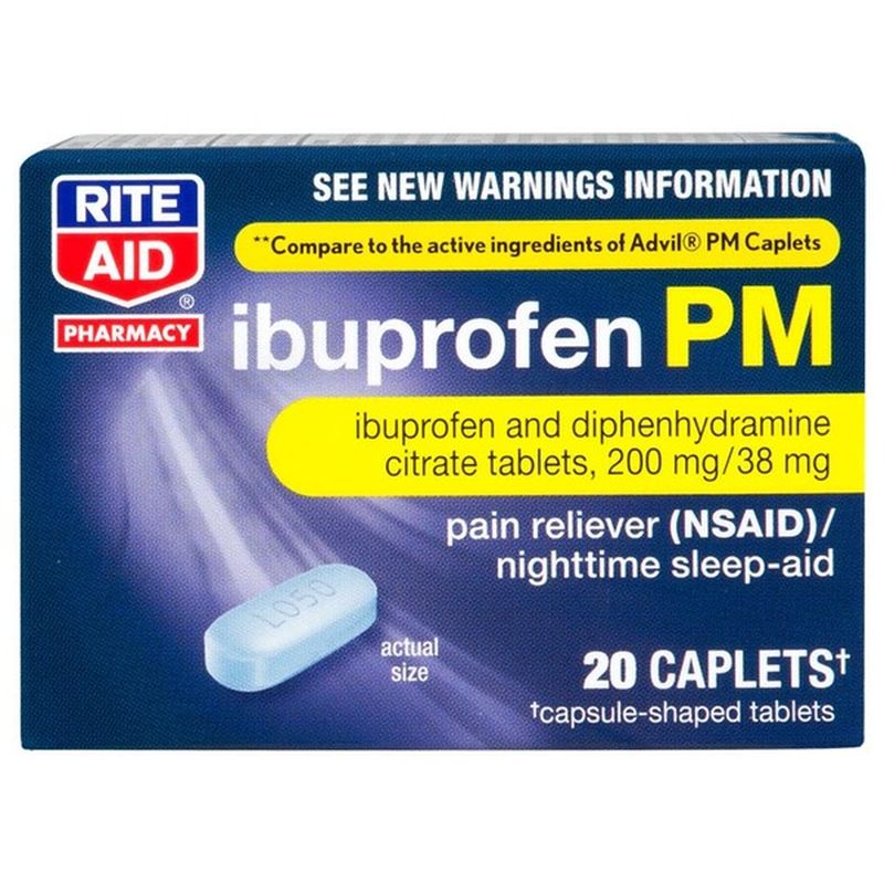 Rite Aid Pharmacy Ibuprofen PM, 200 mg, Coated Caplets, 20 caplets (0.