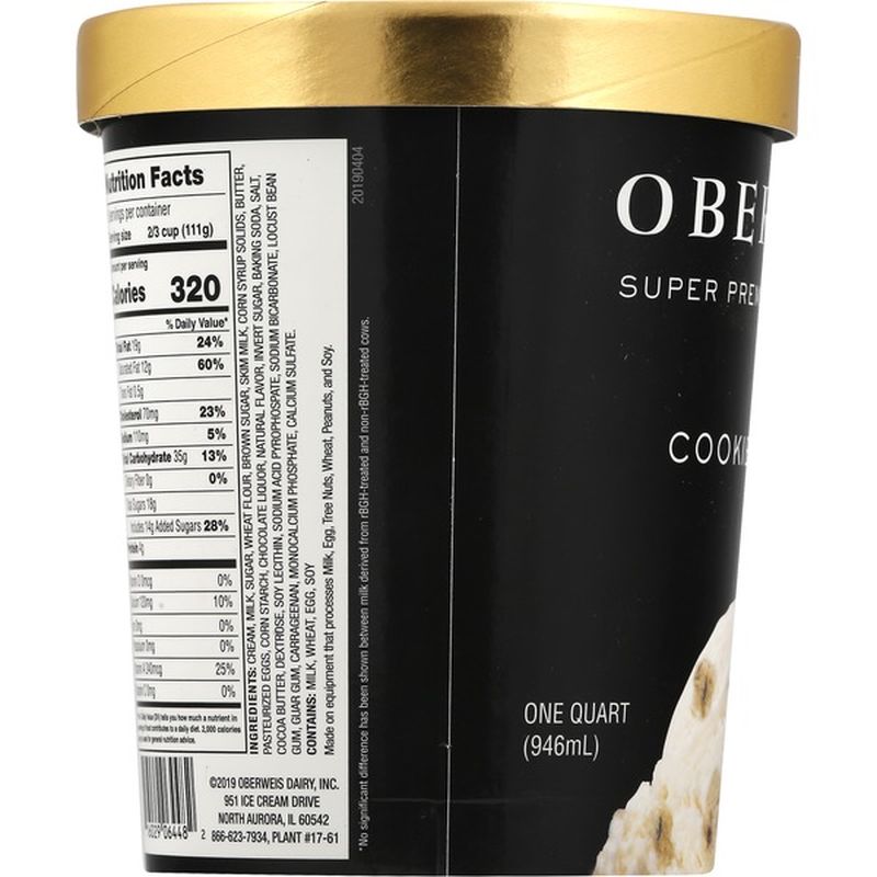Oberweis Dairy Ice Cream, Super Premium, Cookie Dough (1 qt) Instacart