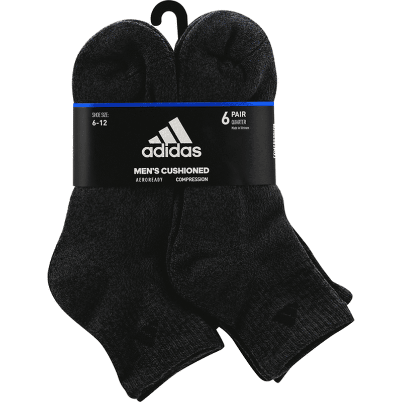 adidas Men's Athletic Quarter Socks - 6 Pack - L - Black/Onix Marl (6 ...
