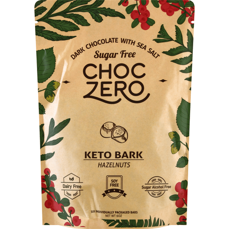 ChocZero Bars, Dark Chocolate, with Sea Salt, Sugar Free, Hazelnuts (6