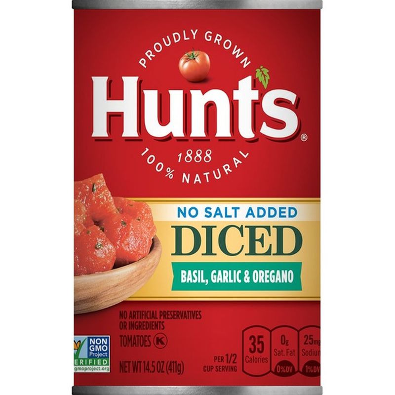 Hunt's Diced Tomatoes With Basil Garlic And Oregano No Salt Added (14.5