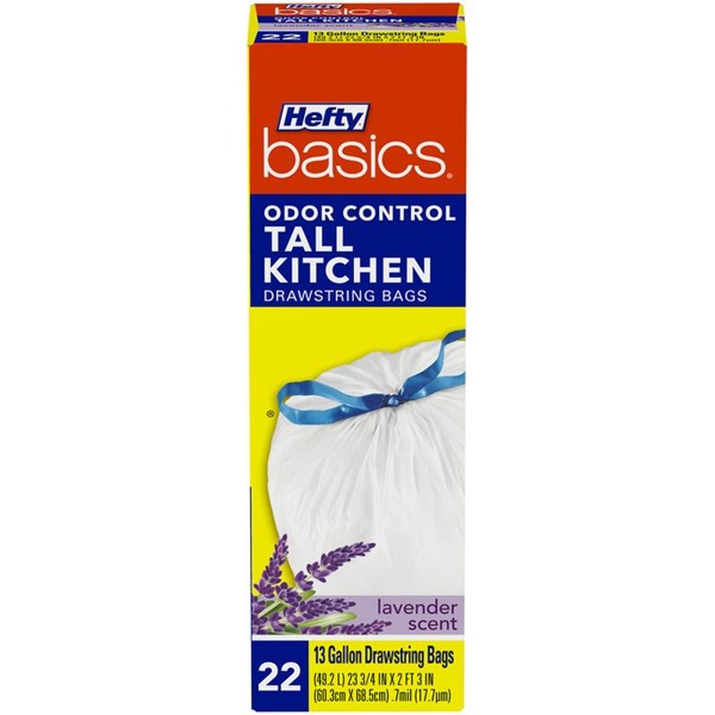 Hefty Basics Lavender Scented Odor Control 13 Gallon Tall Kitchen Drawstring Trash Bags (22 ct
