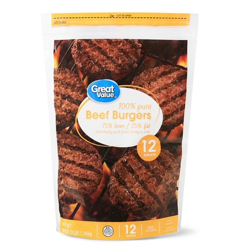 Great Value 75/25 100 Pure Beef Patties (12 ct) Instacart