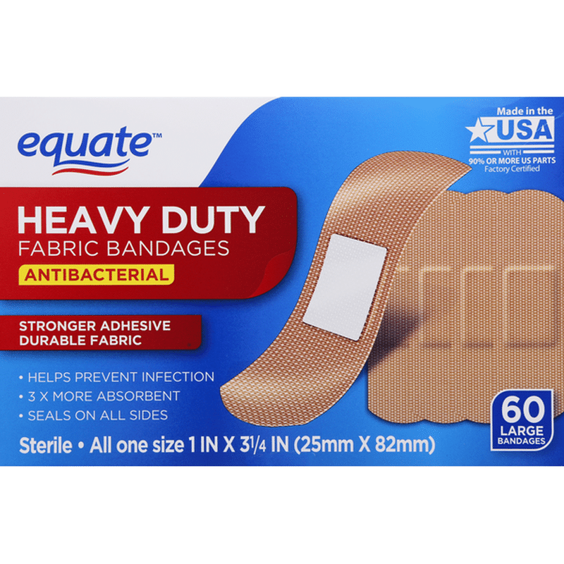 Equate Fabric Bandages, Heavy Duty, Antibacterial, Medium, One Size (60