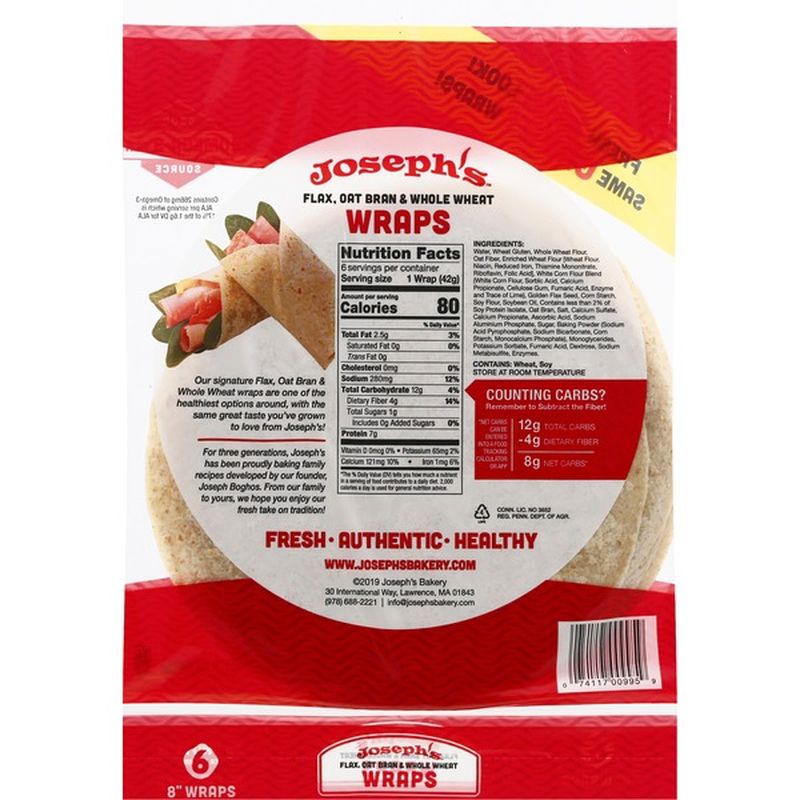 Josephs Wraps, Flax, Oat Bran & Whole Wheat, 8 Inch (6 each) Instacart