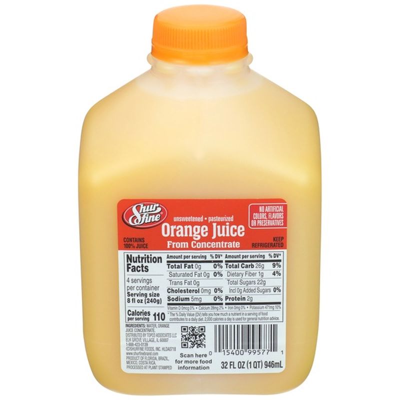 Shurfine Unsweetened Orange Juice From Concentrate (32 fl oz) Instacart