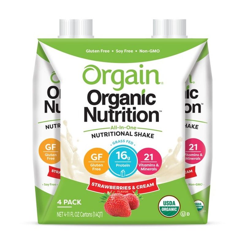 Orgain Nutritional Shake, Strawberries & Cream Flavor, 4 Pack (11 oz ...