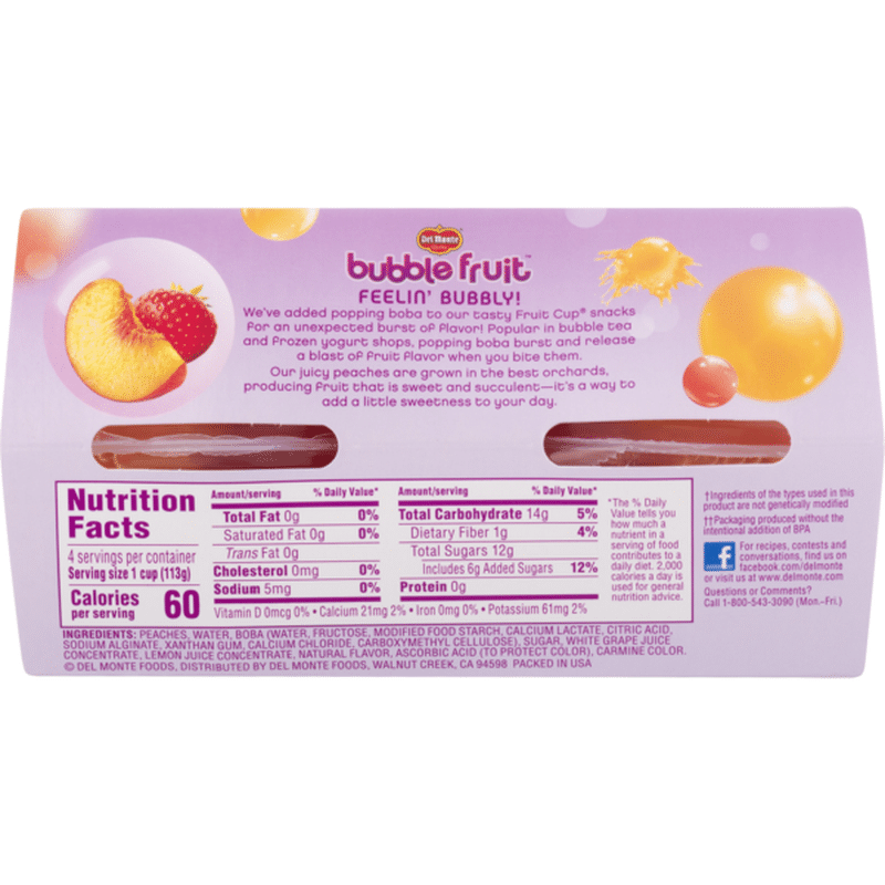 Del Monte Fruit Cups, Peach Strawberry Lemonade, Bubble Fruit, Sleeve