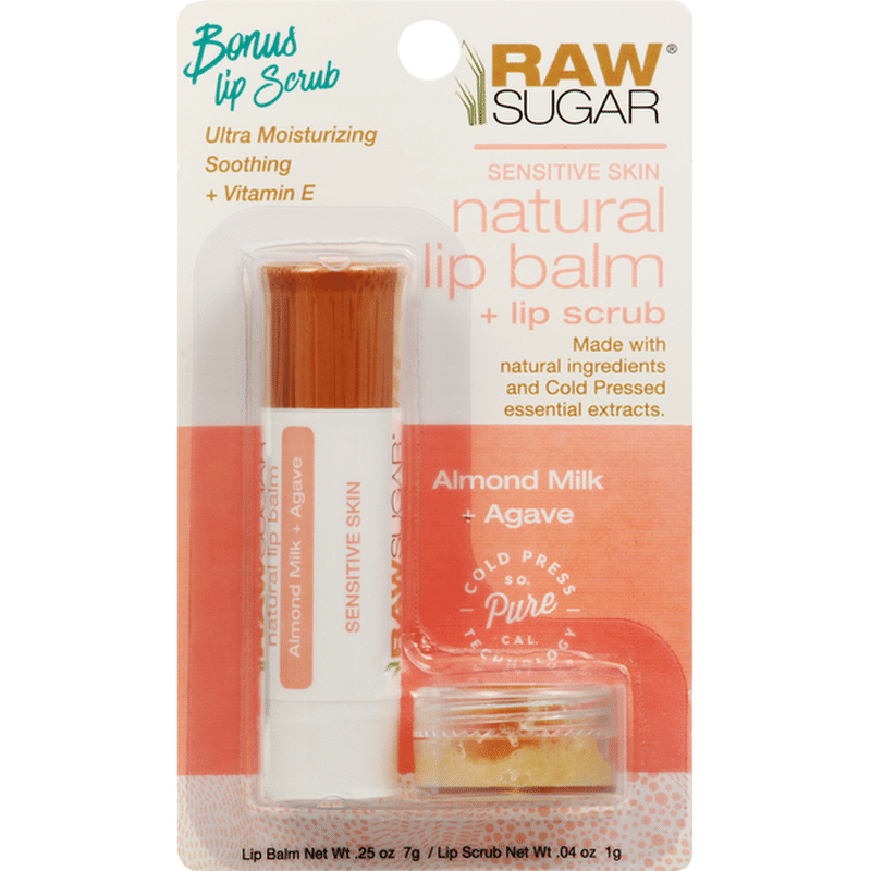 Raw Sugar Lip Balm + Lip Scrub, Natural, Sensitive Skin, Almond Milk + Agave (1 each) Instacart