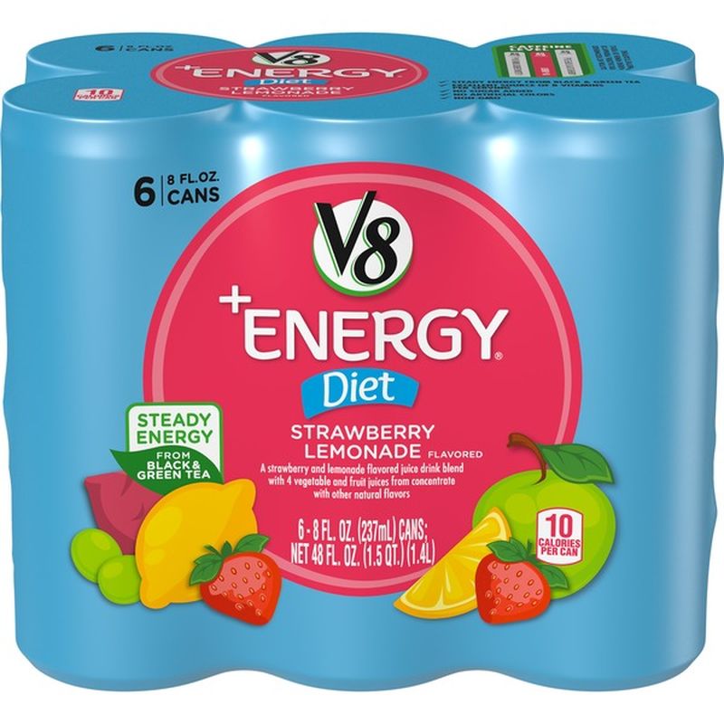 V8 Healthy Energy Drink, Natural Energy from Tea, Diet Strawberry Lemonade (8 fl oz) Instacart