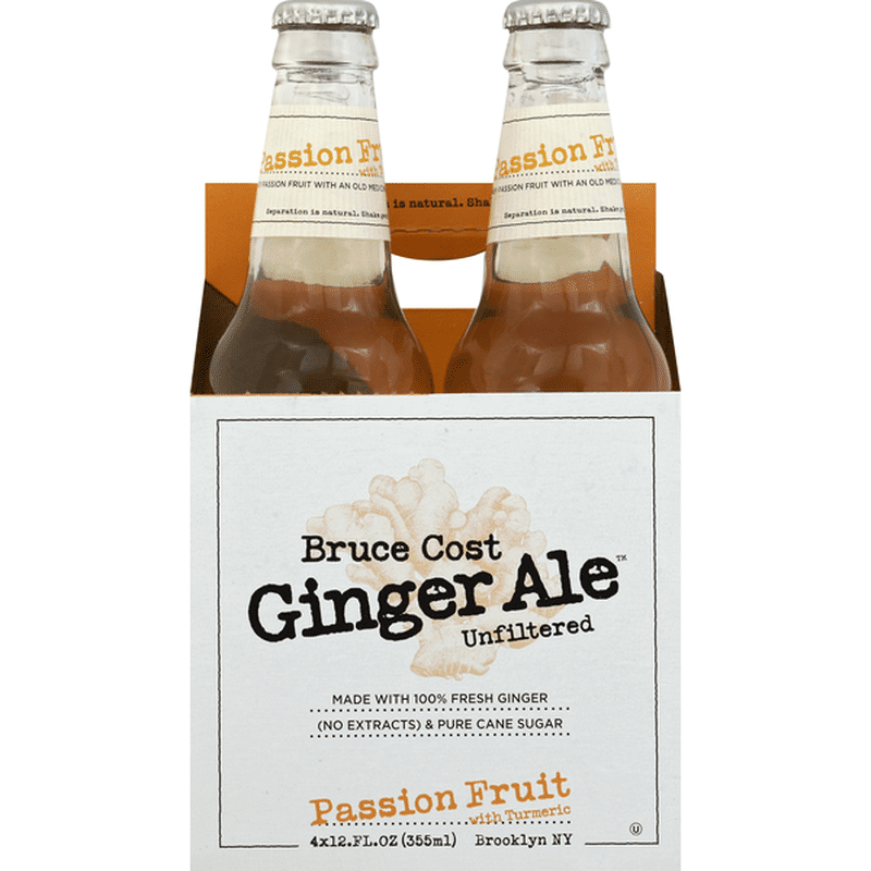 Bruce Cost Ginger Ale, Passion Fruit with Tumeric, Unfiltered (12 fl oz