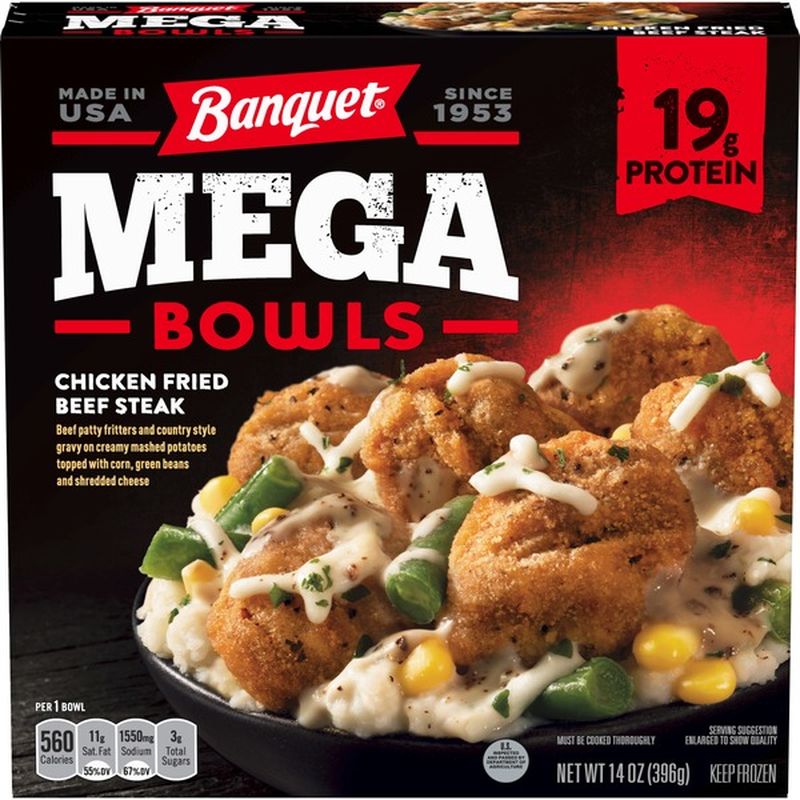 Banquet Mega Bowls Chicken Fried Beef Steak (14 oz) - Instacart