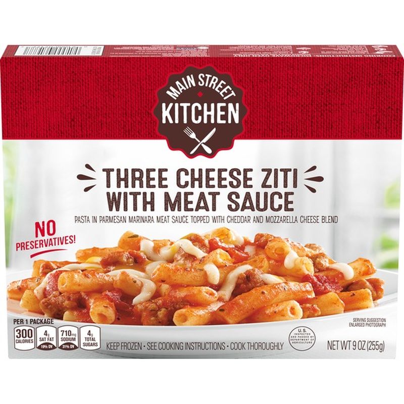 Main Street Kitchen Three Cheese Ziti Pasta With Meat Sauce Frozen Meal 9 Oz Instacart