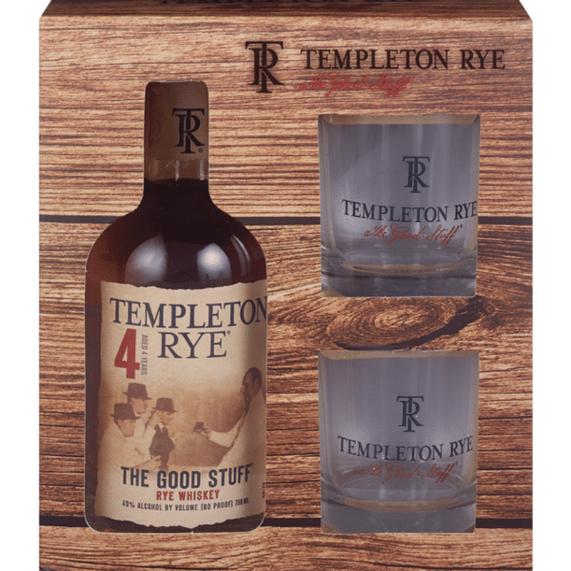 Templeton Rye Rye Whiskey With Tumbler Glasses