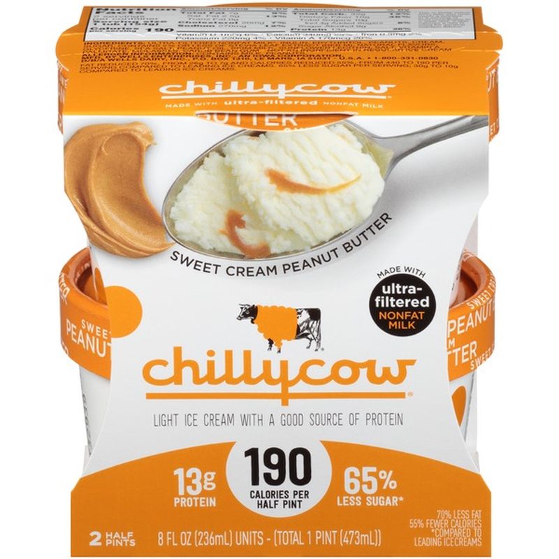 The Chilly Cow Sweet Cream Peanut Butter Light Ice Cream Half Pints (8