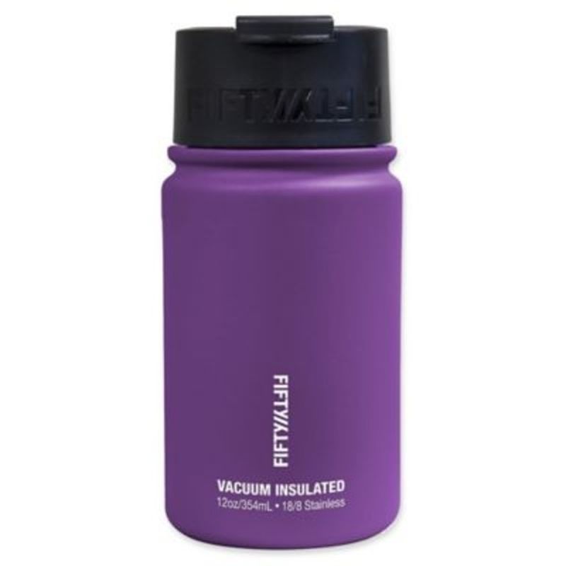 Fifty/Fifty 12 Ounce Royal Purple Double Wall Vacuum Insulated Stainless Steel Water Bottle With Flip Cap & Wide Mouth