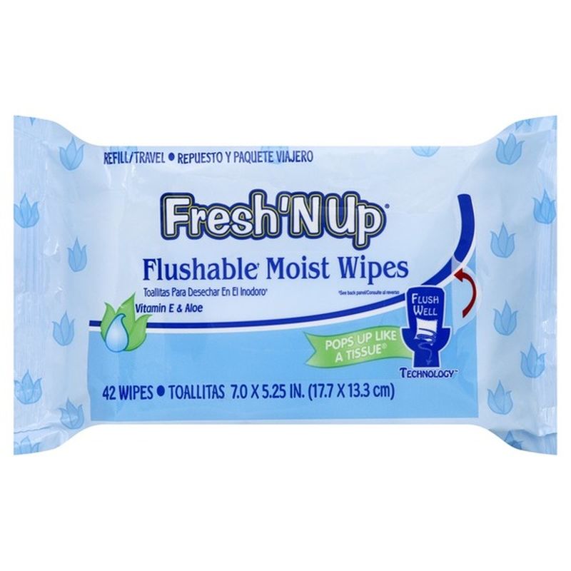 Fresh N Up Wipes, Flushable Moist, Vitamin E & Aloe, Refill (42 each