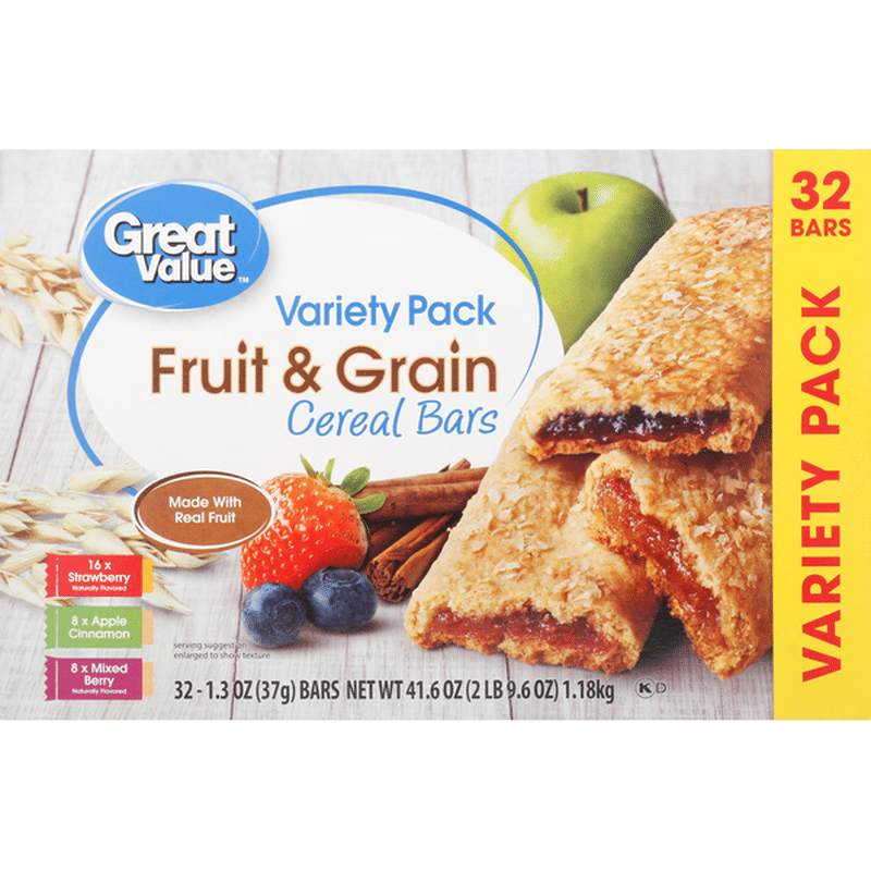 Great Value Cereal Bars, Fruit & Grain, Variety Pack (32 each) Instacart