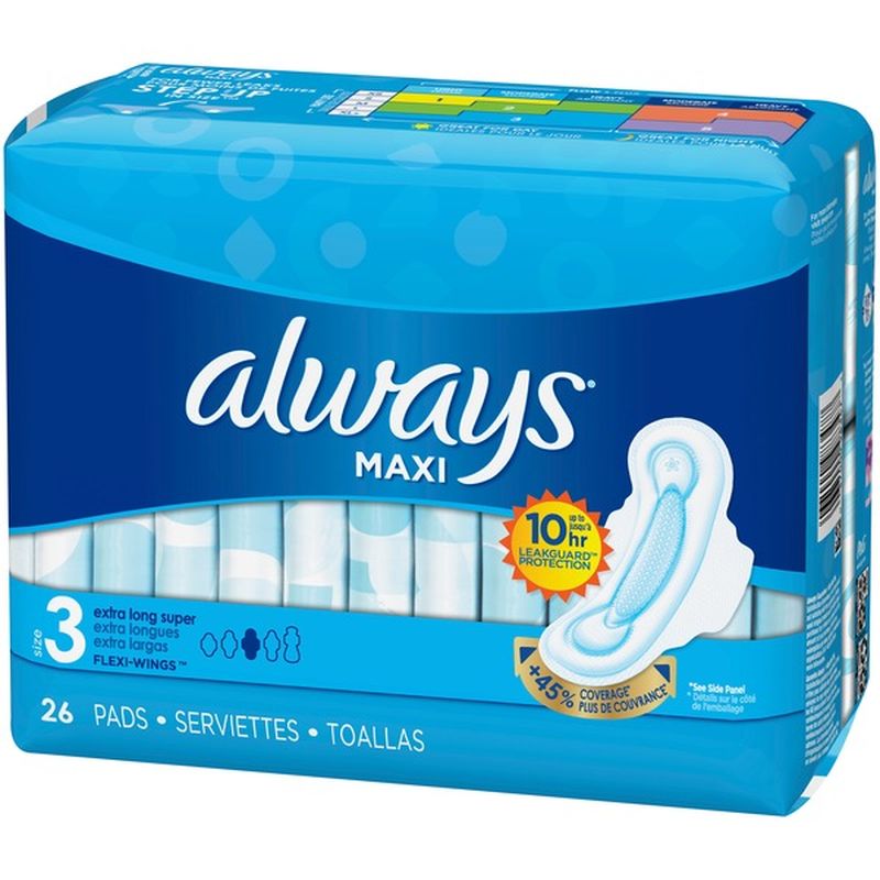 Always Pads Size 3 Extra Long Super With Wings (26 ct) - Instacart