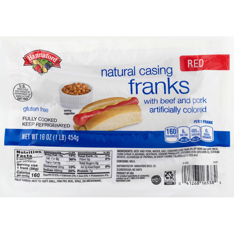 Hannaford Franks, Natural Casing, Red (16 each) Instacart