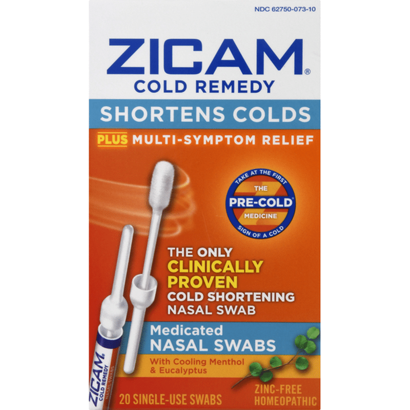 Zicam Cold Remedy Cold Shortening Medicated Nasal Swabs ZincFree 20Ct